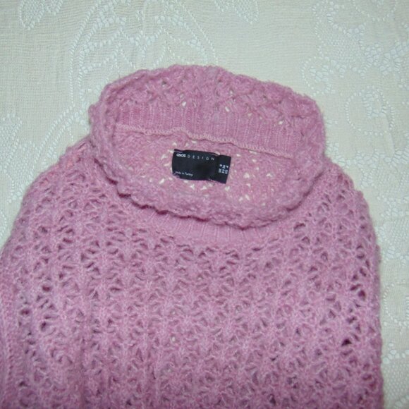 J Crew Sweater Pink Womens Cable Knit Pullover Mock Neck Long Sleeve Fuzzy sz 4 - Picture 11 of 12